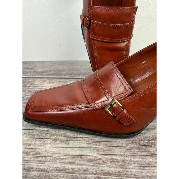 Vintage 90s Enzo Angiolini Women Brown Leather Square Toe Heel Pumps Y2K 9.5M - Picture 8 of 16